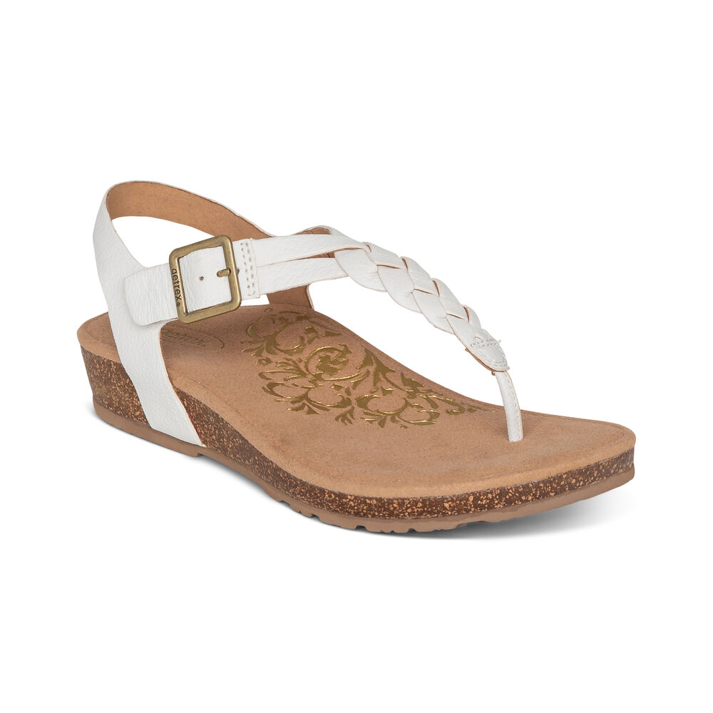 Aetrex Women's Harper Adjustable Slingback Thong Sandals - White | USA O2PK0SV